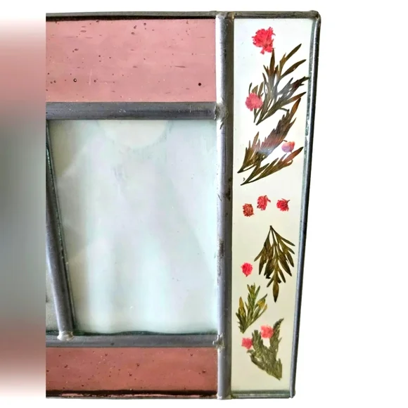 VTG Special Moments Pressed Flower Pink 7.5"x6" Stained Glass Picture Frame - Picture 4 of 7